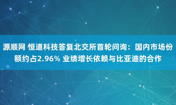 源顺网 恒道科技答复北交所首轮问询：国内市场份额约占2.96% 业绩增长依赖与比亚迪的合作